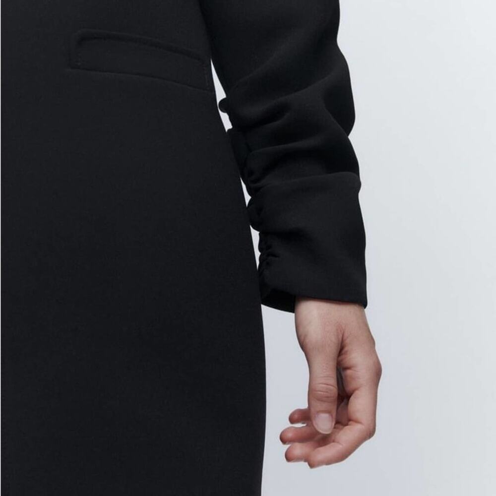 Zara Black V-Neck Long-Sleeve Mini Dress - Picture 3 of 8